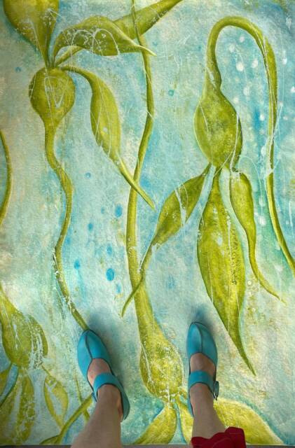 Bull Kelp Abstract Painting Coastal Ocean Art Floorcloth Or Tapestry - image 1