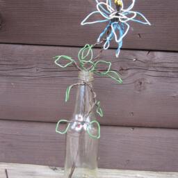 Columbine Flower Twisted Wire in A Glass Bottle - thumbnail 2