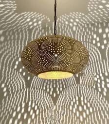 Moroccan Brass Pendant Lamp, Bohemian Home Decor Lighting - thumbnail 1