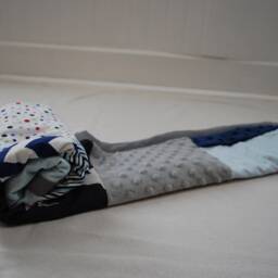 Antler Patchwork Baby Boy Blanket - Blue, Gray & White Bedding, Deer Blanket, Nursery Bedding Decor - thumbnail 4