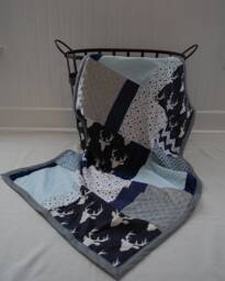 Antler Patchwork Baby Boy Blanket - Blue, Gray & White Bedding, Deer Blanket, Nursery Bedding Decor