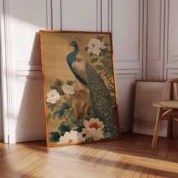 Oriental Peacock Wall Art Print, Traditional Asian Bird Poster Design, Floral Botanical Unframed Decor, Antique Nature Painting Style - thumbnail 3