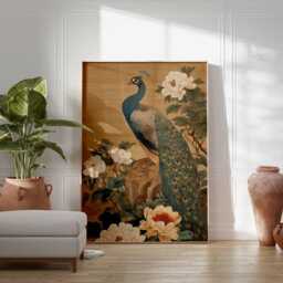 Oriental Peacock Wall Art Print, Traditional Asian Bird Poster Design, Floral Botanical Unframed Decor, Antique Nature Painting Style - thumbnail 2