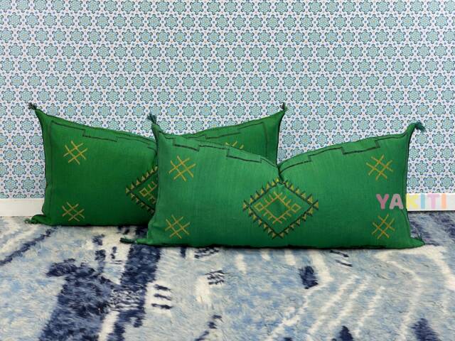 Yakiti-Green Large Moroccan Pillows, Aka Cactus Silk Pillow, Decorative Pillows, Sabra Pillows, Moroccan Decor Designer Cactus - image 1