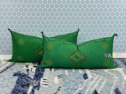 Yakiti-Green Large Moroccan Pillows, Aka Cactus Silk Pillow, Decorative Pillows, Sabra Pillows, Moroccan Decor Designer Cactus - thumbnail 1