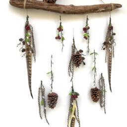 Handmade Fall Wall Hanging, Decor, Rustic Wall Decor, Wreath, Autumn Pinecone Thanksgiving Driftwood Art - thumbnail 2