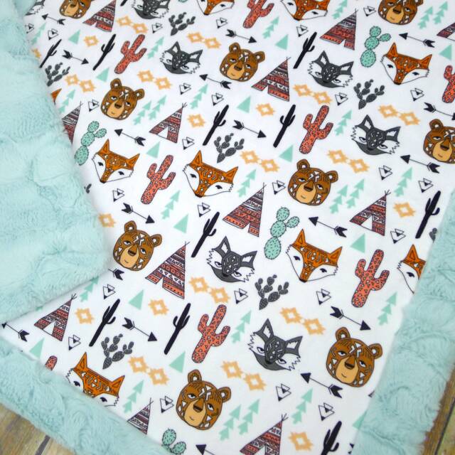 Desinger Minky Baby Blanket - Arizona Tribal Bear Southwest Cactus Fox - image 1