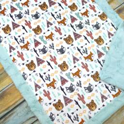 Desinger Minky Baby Blanket - Arizona Tribal Bear Southwest Cactus Fox - thumbnail 3