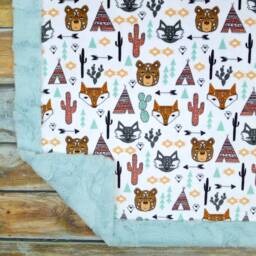 Desinger Minky Baby Blanket - Arizona Tribal Bear Southwest Cactus Fox - thumbnail 2