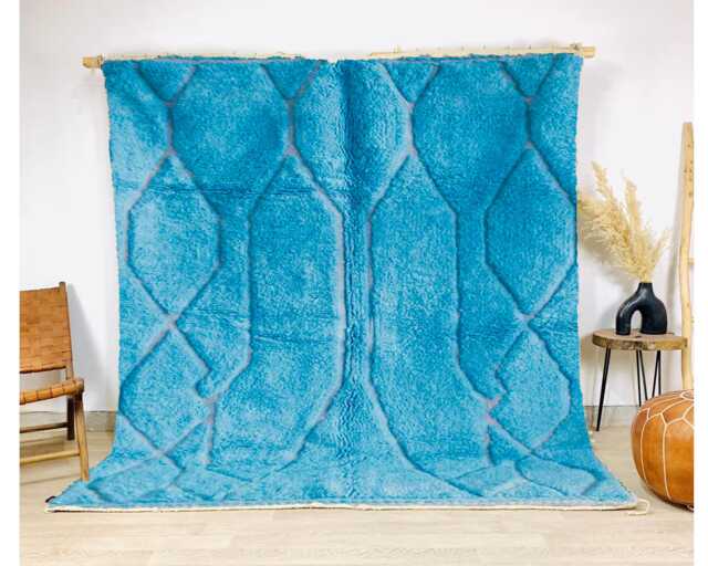 Hand Tufted Blue Moroccan Rug, Shag Berber Rug, Large Area Rug - image 1