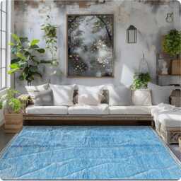 Hand Tufted Blue Moroccan Rug, Shag Berber Rug, Large Area Rug - thumbnail 2
