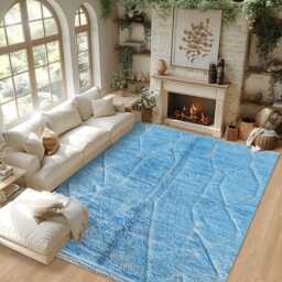 Hand Tufted Blue Moroccan Rug, Shag Berber Rug, Large Area Rug - thumbnail 3
