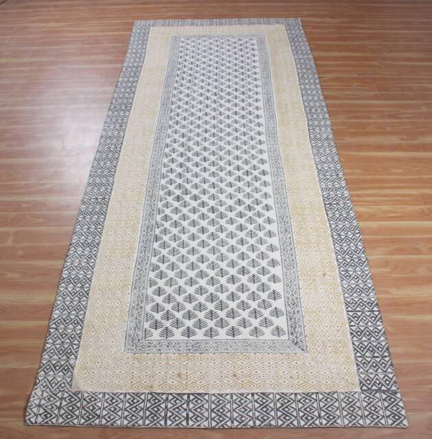 Hand Block Print Cotton Rug - Bohemian Runner Tree Of Life Design - image 1