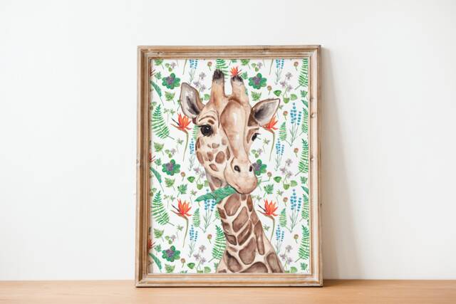 A3 Watercolour Giraffe Print, Art, Jungle Nursery, Wall Theme, Giraffe, African New Baby Gift - image 1
