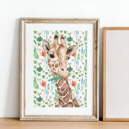 A3 Watercolour Giraffe Print, Art, Jungle Nursery, Wall Theme, Giraffe, African New Baby Gift - thumbnail 2