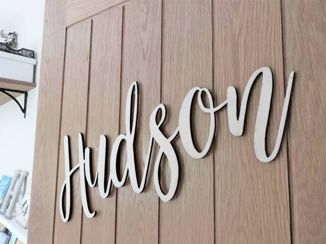 Baby Name Plaque - Door Sign Nursery Decor Wedding Wooden Wall Art Shower Gift Newborn Mr & Mrs Personalised - image 1