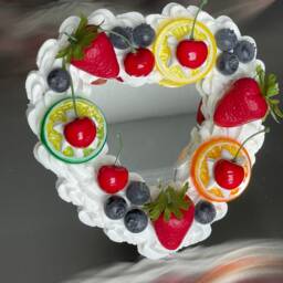 Fruit Salad & Whipped Cream Faux Heart Cake Mirror - thumbnail 2