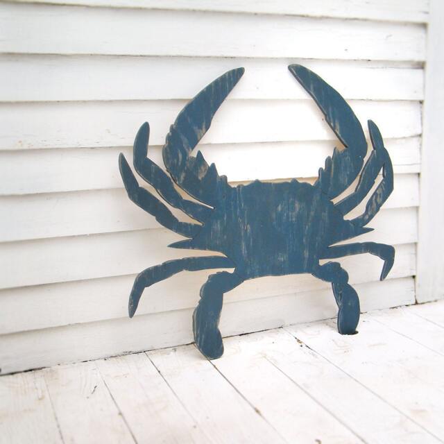Beach Crab Sign Wooden Giant Wall Art 3 Sizes, Up To 45 - image 1