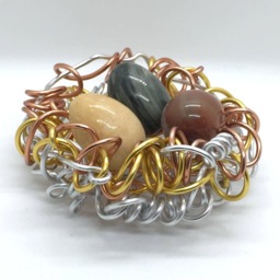 Handcrafted Mixed Metals Wire Bird Nest Sculpture, Desk Decor - thumbnail 2