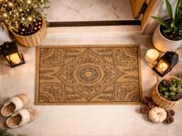 Mandala Welcome Mat - Boho Entry Rug Floral Coir Doormat - thumbnail 1