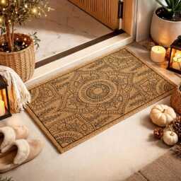 Mandala Welcome Mat - Boho Entry Rug Floral Coir Doormat - thumbnail 2