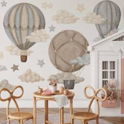 Hot Air Balloon Wall Decals Neutral Star Stickers, Kids Room Decor - thumbnail 2
