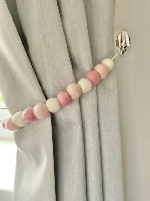 Blush Pink Felt Ball Curtain Tie Back Pastel Rainbow Decor - image 1