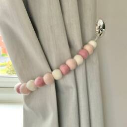 Blush Pink Felt Ball Curtain Tie Back Pastel Rainbow Decor - thumbnail 2
