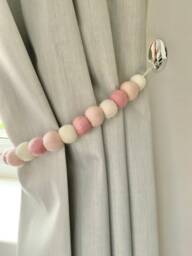 Blush Pink Felt Ball Curtain Tie Back Pastel Rainbow Decor - thumbnail 1