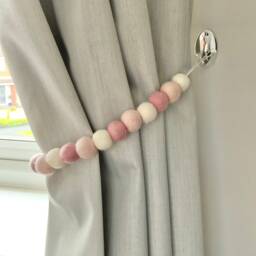 Blush Pink Felt Ball Curtain Tie Back Pastel Rainbow Decor - thumbnail 3