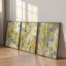 Watercolor Floral Print Set, Yellow & Blue Botanical Wall Art - thumbnail 2