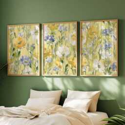 Watercolor Floral Print Set, Yellow & Blue Botanical Wall Art - thumbnail 4
