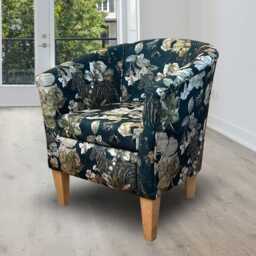 Handmade Black Floral Tub Chair - Traditional Fabric & Bespoke Made in Britain