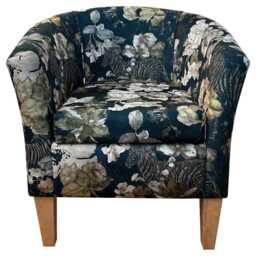 Handmade Black Floral Tub Chair - Traditional Fabric & Bespoke Made in Britain - thumbnail 2