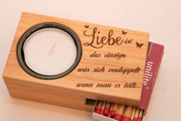 Tealight Holder With Match & Saying Engraved, Valentine's Day, Anniversary, Birthday, Love