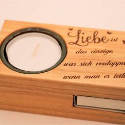 Tealight Holder With Match & Saying Engraved, Valentine's Day, Anniversary, Birthday, Love - thumbnail 3
