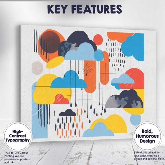 Modern Abstract Weather Clouds Geometric Composition Canvas Wall Art Print Decor Picture Ready To Hang - image 1