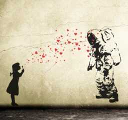 Wall Decal Astronaut's Daughter Heart Bubble Girl, Banksy Style Sticker Graffiti, Spaceman Street Art Sticker, Outer Space Interior - thumbnail 1