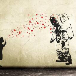 Wall Decal Astronaut's Daughter Heart Bubble Girl, Banksy Style Sticker Graffiti, Spaceman Street Art Sticker, Outer Space Interior - thumbnail 3