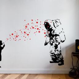 Wall Decal Astronaut's Daughter Heart Bubble Girl, Banksy Style Sticker Graffiti, Spaceman Street Art Sticker, Outer Space Interior - thumbnail 2