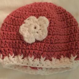 Crocheted Baby Blanket/-Travel/Stroller/Crib/Car Seat/White & Rose Shell Stitched With A White Hat Flower Applique - thumbnail 4