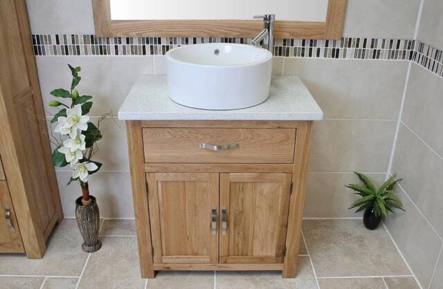 Bathroom Vanity Unit Oak Cabinet Wash Stand White Quartz & Ceramic Basin 502Wqcbc - image 1