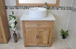 Bathroom Vanity Unit Oak Cabinet Wash Stand White Quartz & Ceramic Basin 502Wqcbc - thumbnail 1