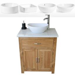 Bathroom Vanity Unit Oak Cabinet Wash Stand White Quartz & Ceramic Basin 502Wqcbc - thumbnail 2