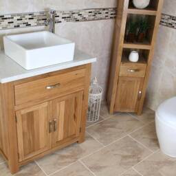 Bathroom Vanity Unit Oak Cabinet Wash Stand White Quartz & Ceramic Basin 502Wqcbc - thumbnail 3