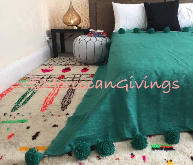"Moroccan Pom Blanket - Throw With Blanket Bed Spread Bedding Cotton /79""Wx118" - image 1