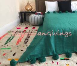 "Moroccan Pom Blanket - Throw With Blanket Bed Spread Bedding Cotton /79""Wx118" - thumbnail 1