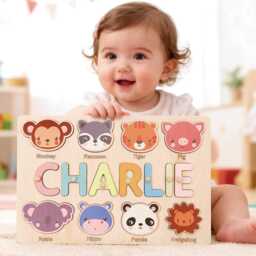 Personalized Handmade Baby Name Puzzle, Animal Puzzle Toy, Custom Early Learning Busy Board, Toddler Gifts For Baby, 1st Birthday Gift