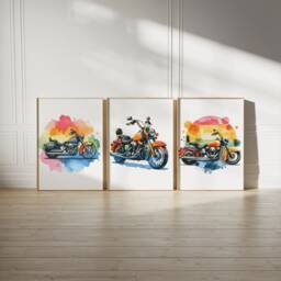 Colourful Motorbike Prints - Set Of 3 Posters - Watercolour Motorbiker Wall Art Boys Room Decor Kids Motor Bike Artwork Biking Gift - thumbnail 2
