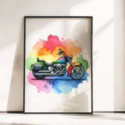 Colourful Motorbike Prints - Set Of 3 Posters - Watercolour Motorbiker Wall Art Boys Room Decor Kids Motor Bike Artwork Biking Gift - thumbnail 3